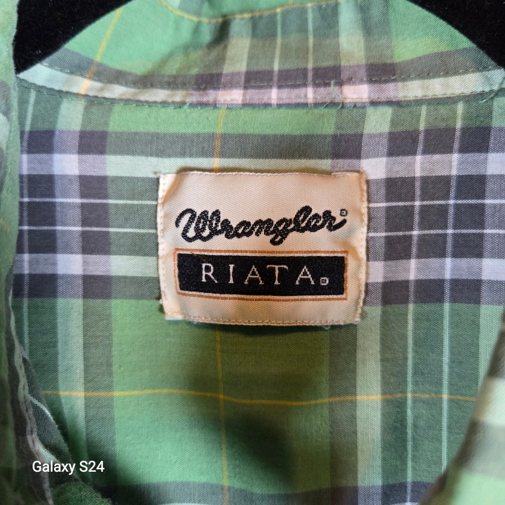 Wrangler Riata Men's Green Plaid Long Sleeve Button Up Shirt Size L - Picture 4 of 5